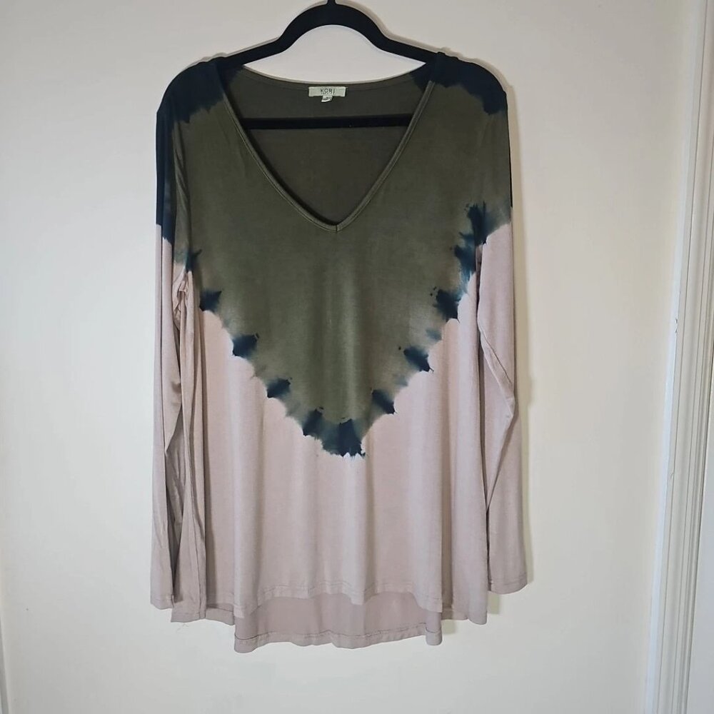 Kori America Long Sleeve Multicolored High Low Rayon Blend Top-Size: Small